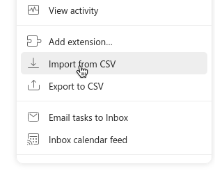 Dropdown with cursor on option 'Import from CSV'